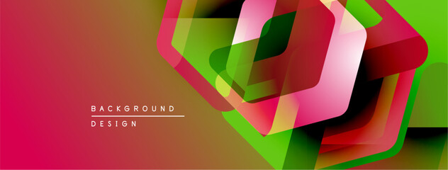 Poster - Abstract geometric shapes overlap, creating vibrant color gradients. Red, green, pink hues dominate design. Modern, dynamic composition.