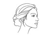 © Kamat - Line drawing of a woman's profile with an updo hairstyle in black and white minimalist illustration