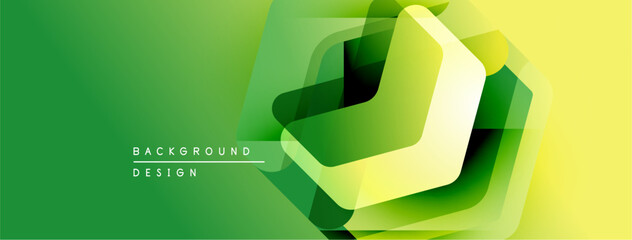 Poster - Abstract green design features layered geometric shapes. Bright yellow accents create dynamic visual interest. Modern, clean aesthetic.