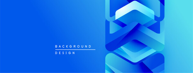 Poster - Abstract blue gradient background. Geometric shapes overlap creating dynamic visual effect. Text reads background design. Modern, clean aesthetic.