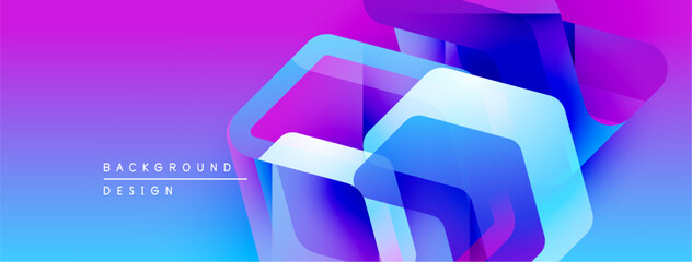 Poster - Abstract geometric shapes overlap, creating vibrant purple, blue gradients. Modern design elements suggest technology, innovation.