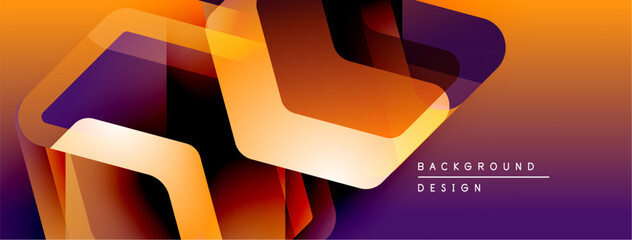 Aufkleber - Abstract geometric shapes overlap, creating vibrant orange, purple gradients. Modern design feels dynamic, energetic. Background suggests technology, innovation.