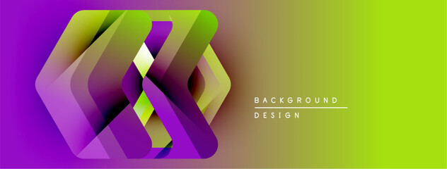 Poster - Abstract geometric layers create vibrant gradient effect. Purple, green hues dominate design, suggesting modern aesthetic.
