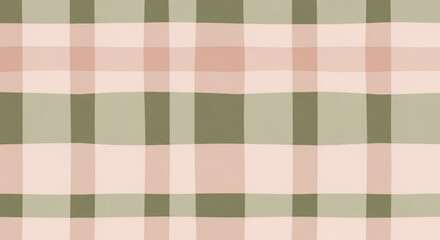Poster - Soft, hand-drawn plaid pattern featuring pastel pink and muted olive green squares. This seamless gingham design creates a cozy, inviting background, ideal for textile prints, digital paper, and