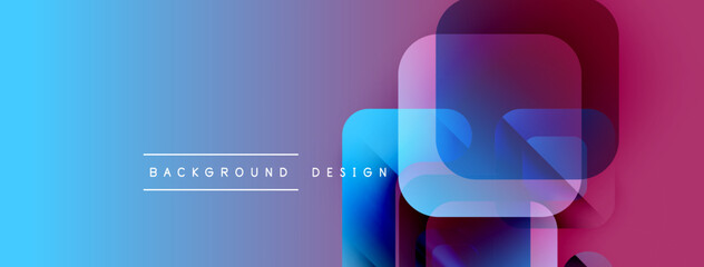 Poster - Abstract gradient background. Overlapping rounded squares create dynamic visual effect. Blue transitions to purple hues. Modern design elements present.