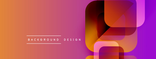 Poster - Abstract geometric shapes overlap, creating vibrant orange, pink, purple gradient. Modern design suitable for backgrounds, presentations.