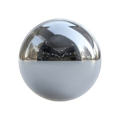 Poster - Highly polished chrome sphere reflecting a distorted cityscape, bisected by a hazy, light grey bottom half