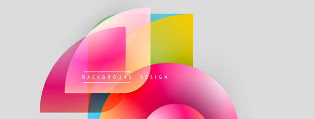 Aufkleber - Abstract geometric shapes overlap, creating vibrant color gradients. Pink dominates design with yellow, blue accents. Modern background texture.