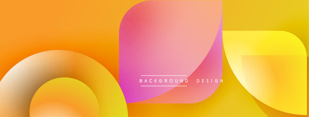 Poster - Abstract shapes overlap, creating vibrant gradient background. Orange, yellow, pink hues dominate design. Minimalist aesthetic.