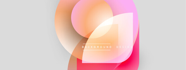 Aufkleber - Abstract shapes overlap, creating soft gradients. Pink, orange, beige hues dominate light gray backdrop. Minimalist design.