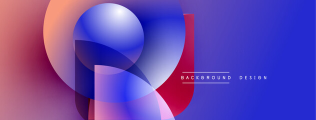 Leinwandbilder - Abstract geometric shapes blend vibrant colors. Gradient transitions create modern visual impact. Minimal text complements design elements.