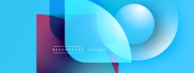 Poster - Abstract geometric shapes overlap, creating vibrant blue gradient background. Modern design elements suggest technology, innovation.