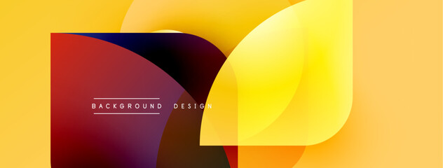 Poster - Abstract yellow, orange, purple shapes overlap. Modern design features gradient color transitions, text reads background design.
