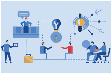 flat vector illustration design business process concept and business team working meeting for proje