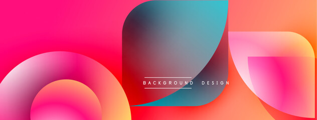 Aufkleber - Abstract vibrant shapes overlap. Gradient colors blend, creating modern background design. Smooth curves suggest movement, depth.