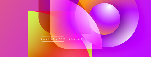 Poster - Abstract vibrant design features overlapping colorful shapes. Gradient hues blend from pinks to oranges, creating dynamic visual effect. Modern aesthetic.