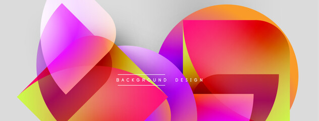 Poster - Abstract vibrant shapes overlap, creating colorful gradients. Modern design with text background design centered. Light gray backdrop enhances visual impact.