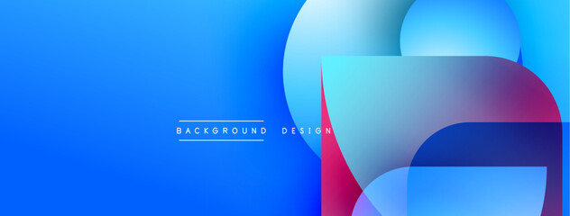 Poster - Abstract blue background features overlapping circles, squares. Gradient colors create modern design element. Text reads background design.