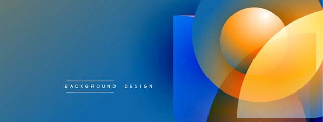 Poster - Abstract background features vibrant blue gradient, overlapping orange circles, geometric shapes. Modern design elements create dynamic visual impact.