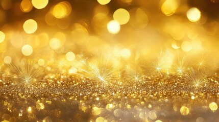Poster - Golden glitter sparkles with bokeh lights, creating a dazzling effect. Ideal for holiday, celebration, or premium product advertisements.