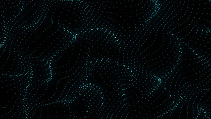 Poster - Abstract Dark Background with a Field of Glowing Blue Dots Forming Wavy Lines dark abstract
