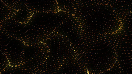 Poster - Abstract Glowing Particle Wave on Black Background Representing Data Visualization and Digital Art mesmerizing array