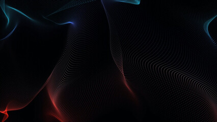 Poster - Abstract Dark Background with Flowing Red and Blue Particle Waves Digital Art dark abstract background