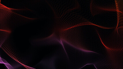 Poster - Abstract Dotted Gradient Wave on Black Background with Red and Purple Hues digital abstract background