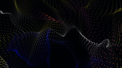 Poster - Abstract Dotted Waves A Mesmerizing Display of Color and Light on a Black Canvas This