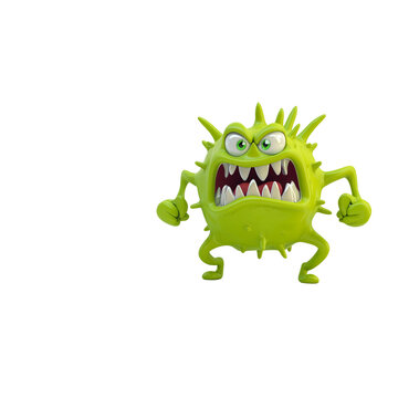 3d rendering cartoon angry bacteria isolated on transparent background
