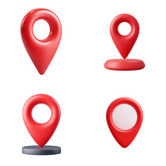 Poster - Red location pin marker set, 3d render of gps pointer icon for navigation and maps