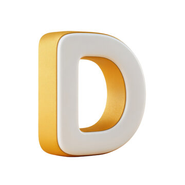Letter D alphabet 3d render gold white design, font, typography, symbol