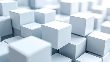 Poster - Abstract composition of numerous light-grey cubes, subtly varying in size and depth of field, creating a textured, three-dimensional effect