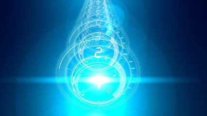 Poster - Several interface dial number 2 in dark blue background with light blue radiance