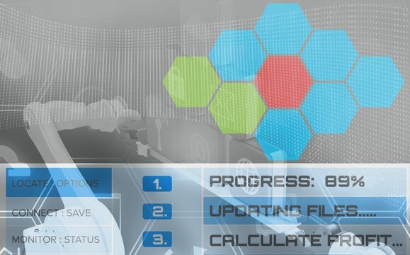 Graphic image of hexagon shapes with text on screen