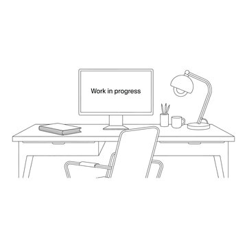Work in progress on computer desk isolated on white background
