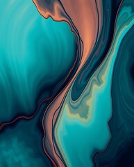 Poster - Serene marbleized turquoise and copper fluid art background for modern design
