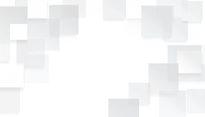 Poster - Abstract grayscale background featuring numerous overlapping squares of varying opacities, clustered at the sides, leaving a central white space