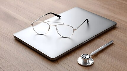 Poster - A doctor conducting a virtual consultation via a laptop, captured in a candid, documentary photography style, natural lighting, real-world setting, authentic emotions