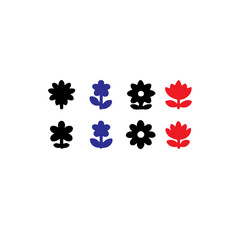 Poster - A minimalist display of stylized black blue and red flowers