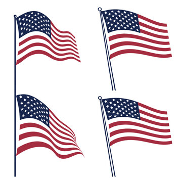 USA flag set, American flag vector icons, United States flag