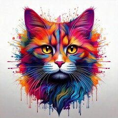  Realistic painting of a cat, showing the head, dark colors, white background, Generative AI