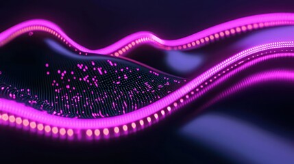 Aufkleber - Abstract digital artwork depicting neon waves with glowing lights and dots