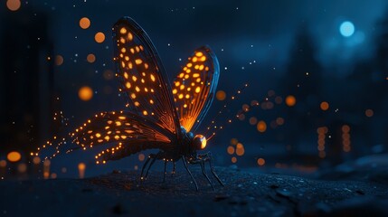 Aufkleber - A glowing butterfly illuminated with golden light in the dark