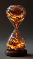 Poster - Glowing Embers Flowing Through Glass Hourglass on Dark Background