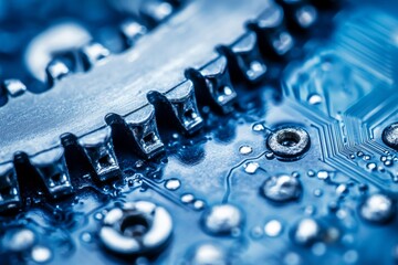 Poster - Detailed electronic components are visible in a close-up view of a black connector on a circuit board