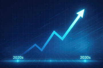 Poster - Ascending Cyan Growth Chart on Dark Blue Grid Background Showing 2020s to 2030s Projection