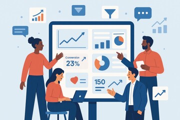 Poster - Diverse Team Collaborating on Analytics Dashboard Showing Growth Charts Graphs and Data