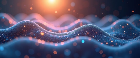 Poster - Colorful Abstract Waves with Bokeh and Glitter Effects in Soft Focus Background