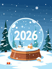 Aufkleber - Snowy glass snow globe with the year 2026 displayed inside